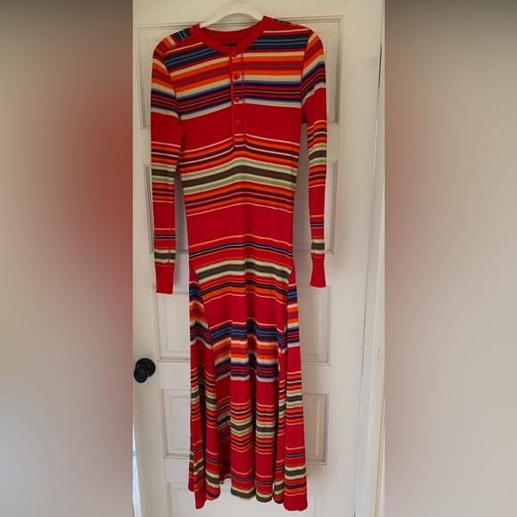 Polo Ralph Lauren Red/Multicolor Striped Knit Long Sleeve Maxi Dress Size S - Picture 10 of 12